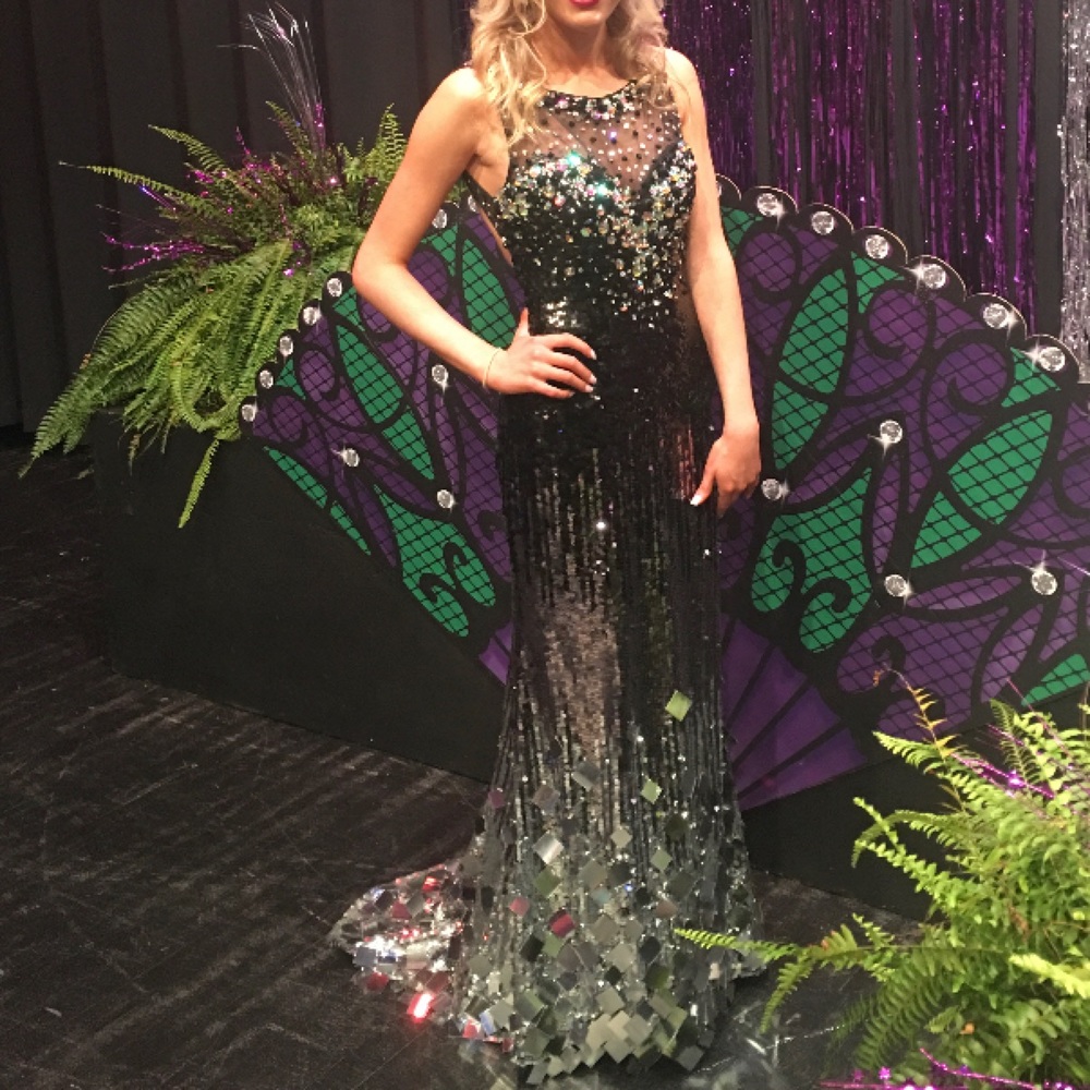 Black and silver ombré couture formal dress.